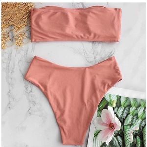 Two Piece Solid Strapless High Cut Band